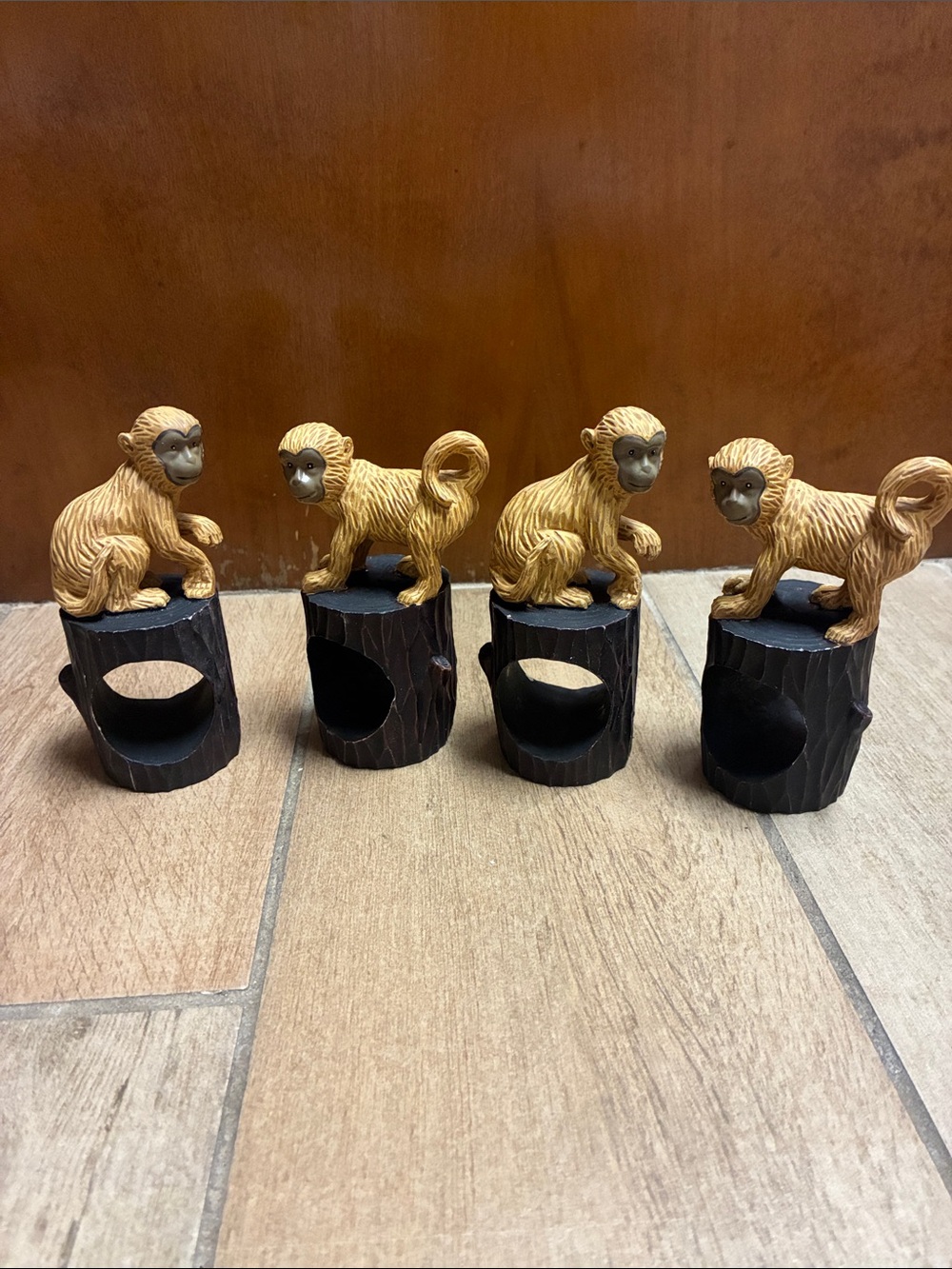 Set of 4 Brown Monkey Napkin Rings for Tabletop Entertaining